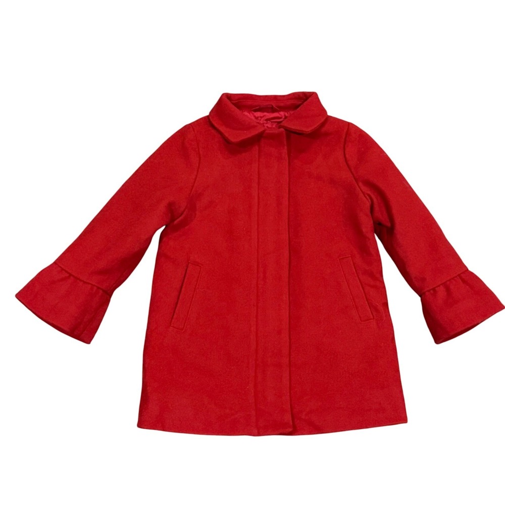 NEW Baby Gap Red Wool Blend Coat Girls Bell Sleeve Collar Button Front 3T